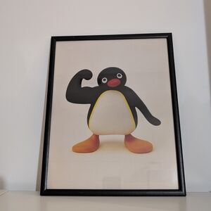 Framed Pingu Print, Black Frame Is Included, About 30x37 Cm